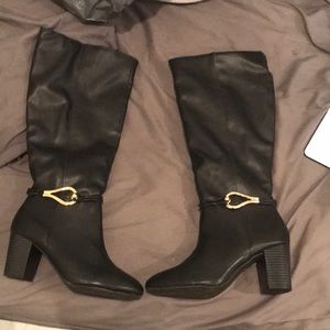 Block Heeled leather high boots